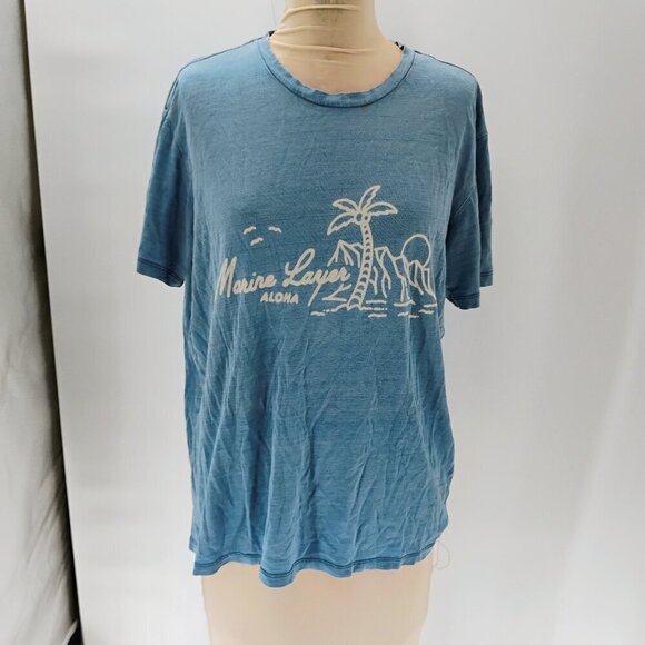 marine layer Respun aloha shirt size Medium blue short sleeve crew neck tee - Picture 1 of 13